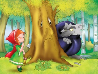 Cappuccetto Rosso e il lupo cattivo nel bosco