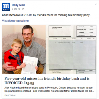 festa di compleanno fattura per il bimbo che non partecipa