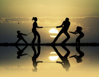 tug of war at sunset