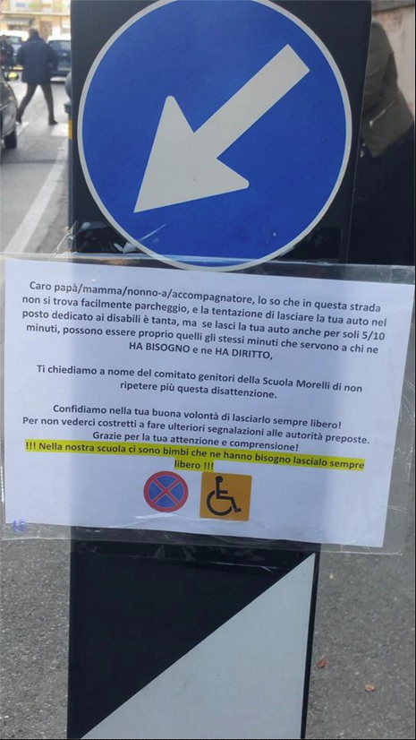 Ravenna, protesta per posto disabili occupato davanti a scuola