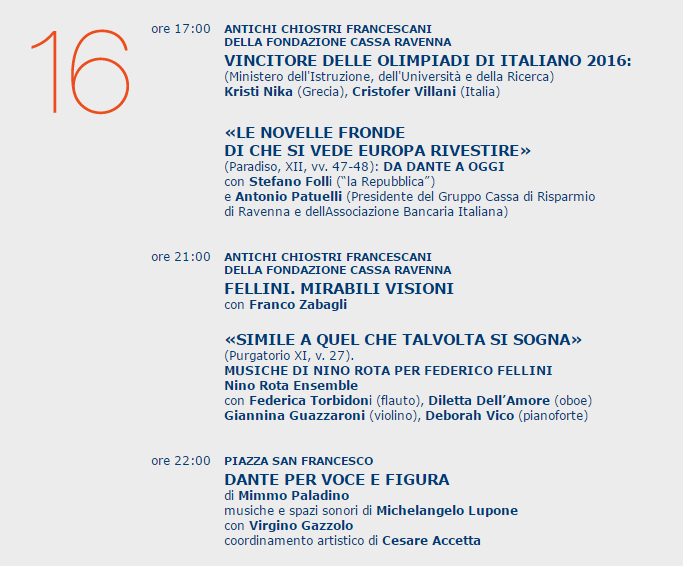 programma 16 sett dante