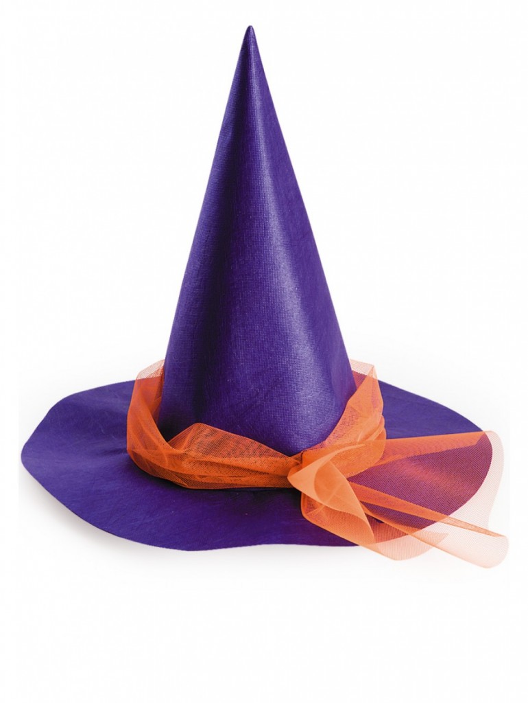 Cappello-strega-in-tessuto-viola-con-tulle-arancione carnival toys