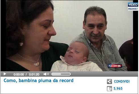 Michela, bimba piuma: nata di 460 grammi va a casa con mamma e papà