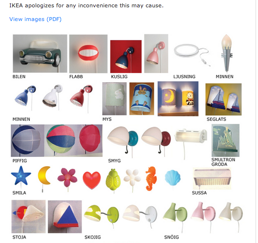 Due metri e mezzo di filo, e Ikea avverte i genitori: "Rischio strangolamento". Lampade in vendita