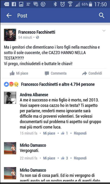 Bimbi morti in auto: Facchinetti, il papà di Luca e una legge che non c'è